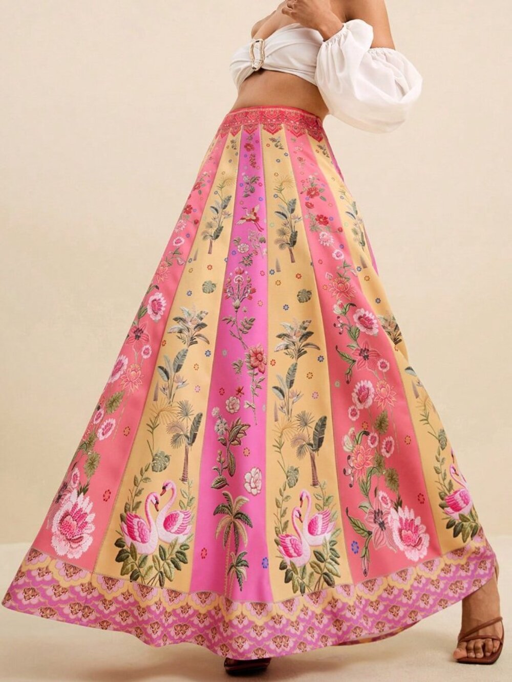 Multicolor Boho Women's Floral Print Casual A-Line Skirt - Picture 4 of 8